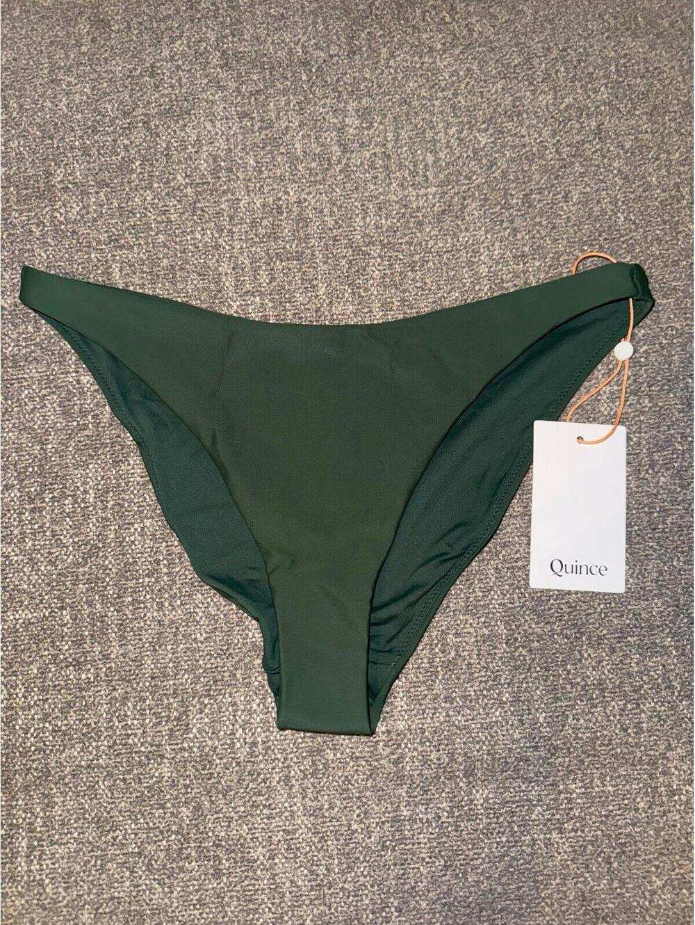 Quince High Cut Bikini Bottom XS Dark Green NWT Recycled Swimwear